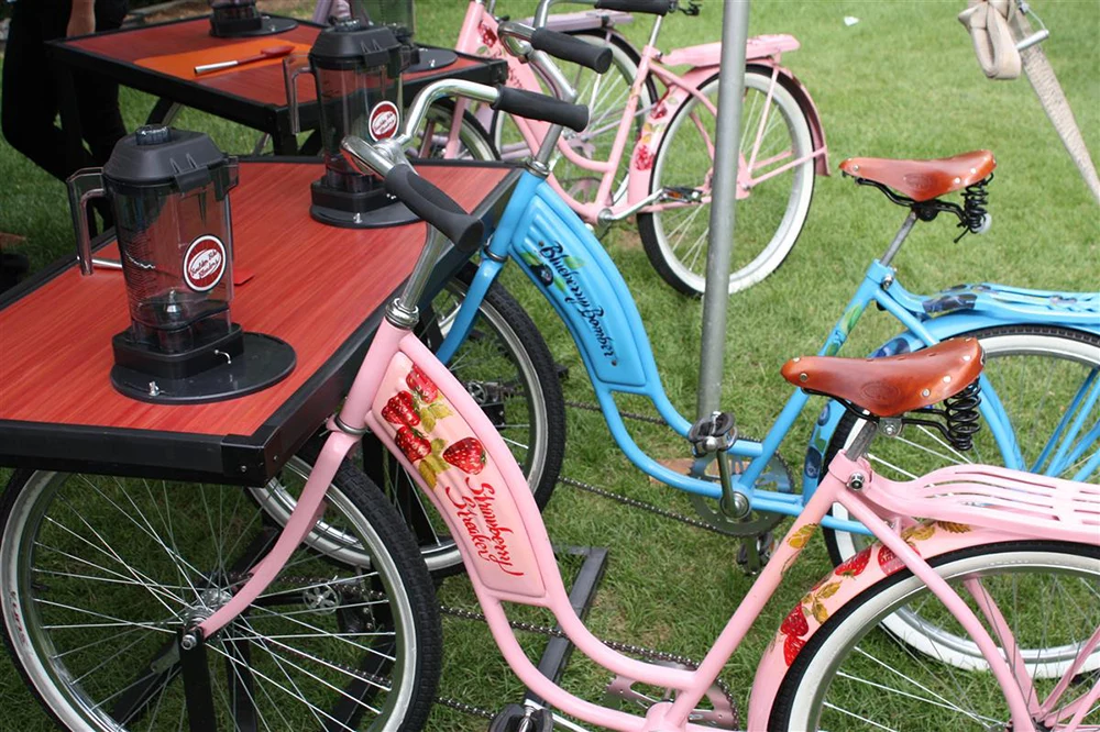 Bicycle powered blenders at a company event